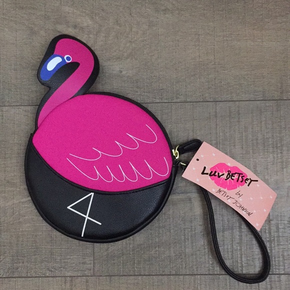 Betsey Johnson Other - NWT Betsey Johnson pink & black flamingo wristlet